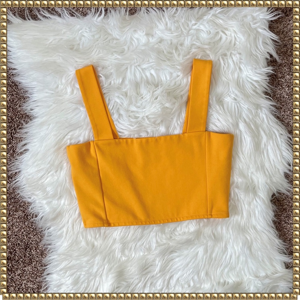 Zara Mustard Yellow Sleeveless Structured Crop Top Size Small